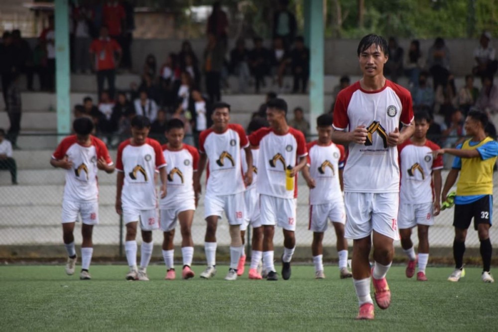 Shanen FC players after winning their match 4-2 against Yungyangkhu FC in the 33rd Loyem Memorial Trophy at Tuensang town. (Photo courtesy Shanen FC)